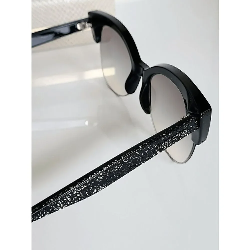 JIMMY CHOO Women's Oval 56mm Priya/S Black Glitter Sunglasses NEW WITH CASE $425